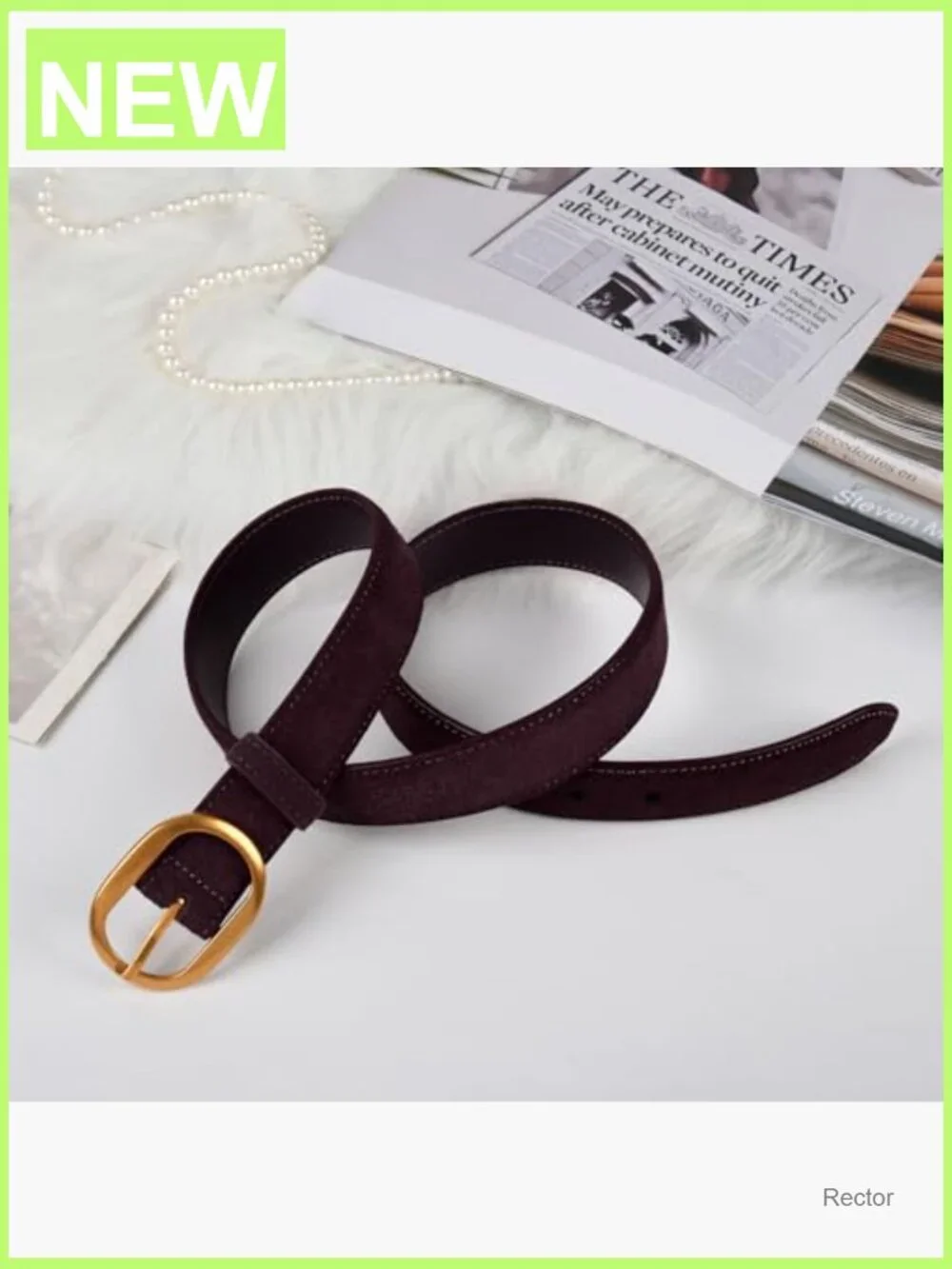 Suede Leather Waist Belt with Gold Buckle for Dresses Jeans
